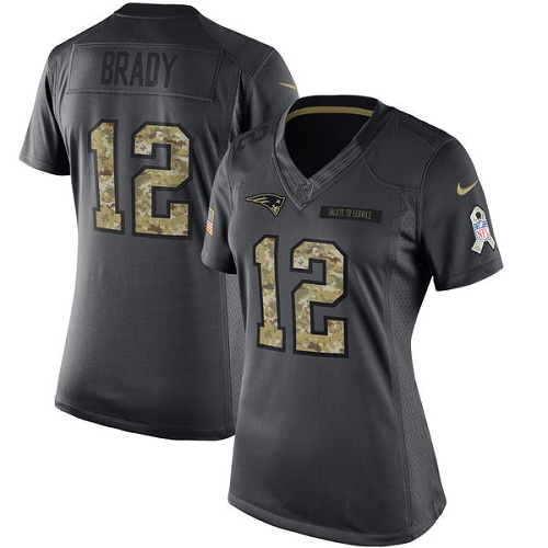 Women's Limited Tom Brady Nike Jersey Black - #12 2016 Salute to Service NFL New England Patriots